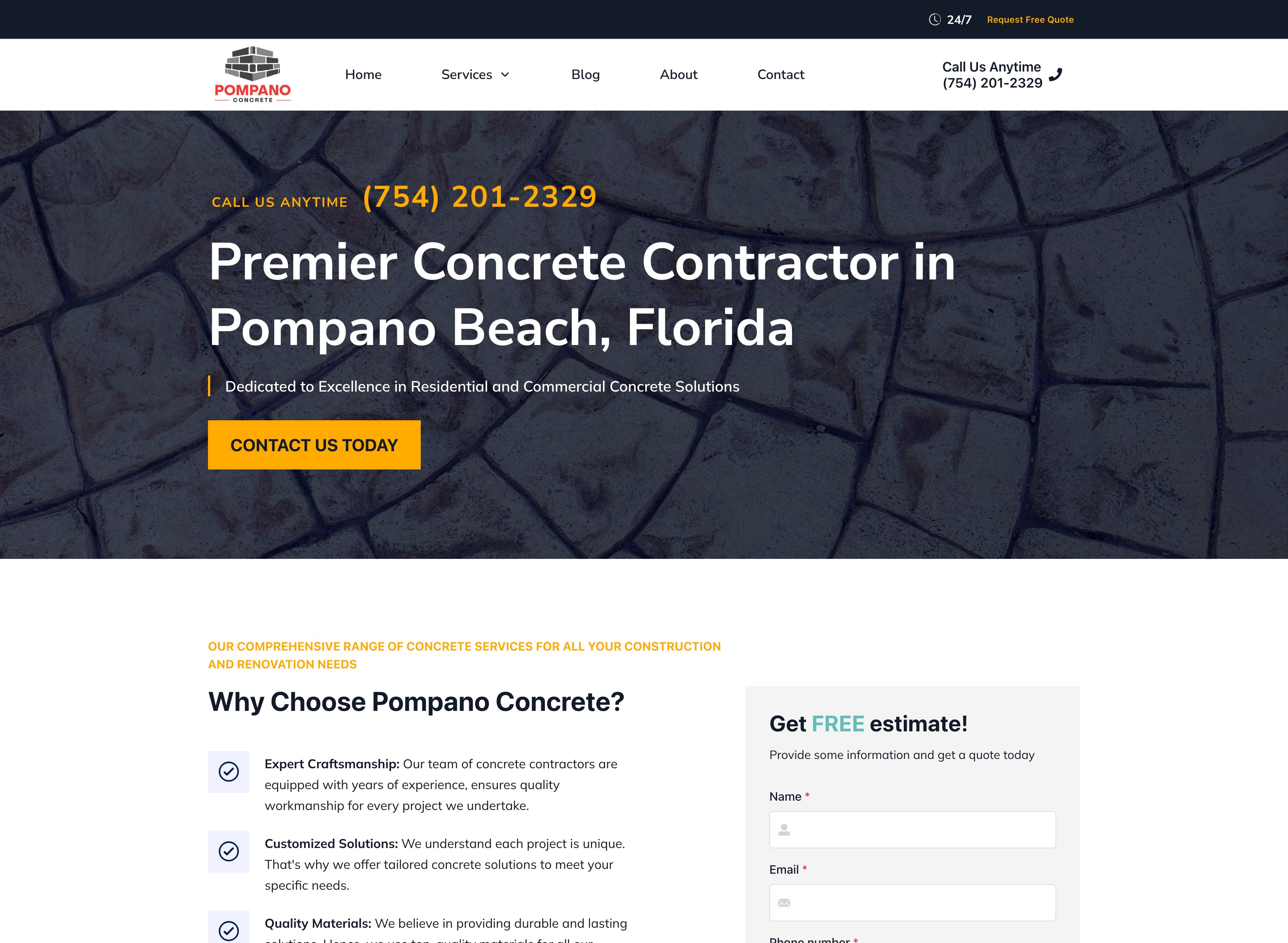 Pompano Concrete - Construction website by Dynamic Web Partners